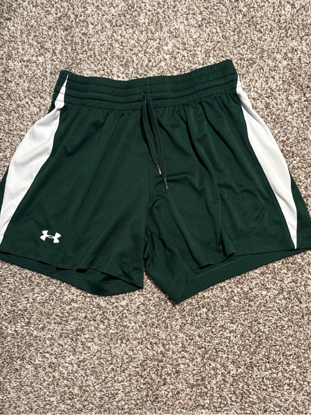 Under Armour Forest Green Athletic Shorts with White Logo Accent